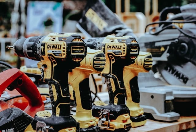 Power tools on a workbench